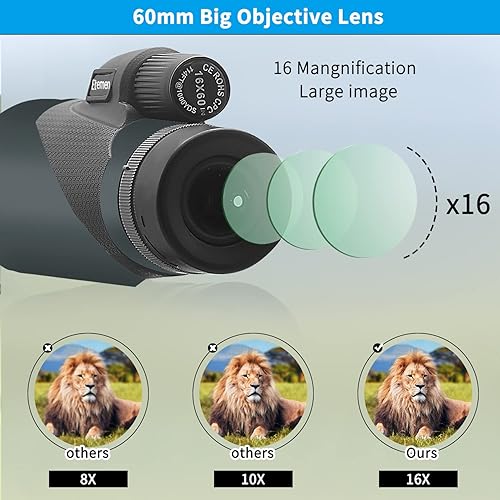 Miniatura 4 de Telescopio monocular de 16 x 60 para adultos, telescopio Etemen con soporte para teléfono inteligente y trípode, telescopio monocular HD de alta