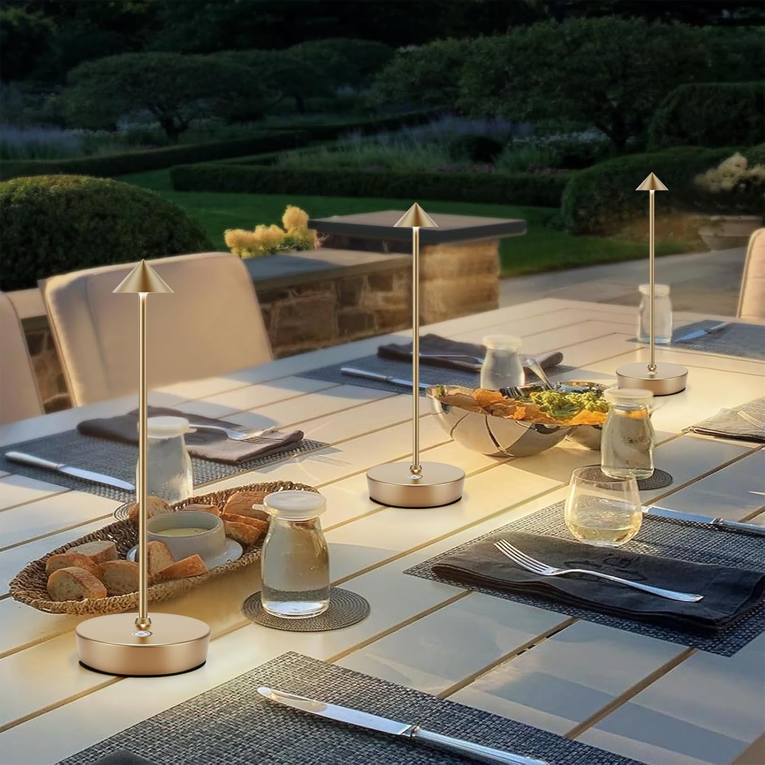 LED Rechargeable Table Lamp Cordless-Outdoor Portable 6000mAh Battery Operated Lamp, 3 Colors Stepless Dimming Lamps for Restaruant Patio (Titanium)