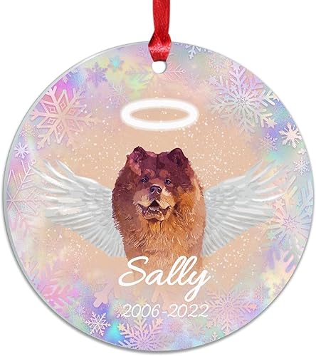 Miniatura 7 de WoGuangis Adorno de Navidad  Chow Chow con alas de perro en el cielo, novedoso adornos de Navidad acrílicos personalizados conmemorativos de ángel,