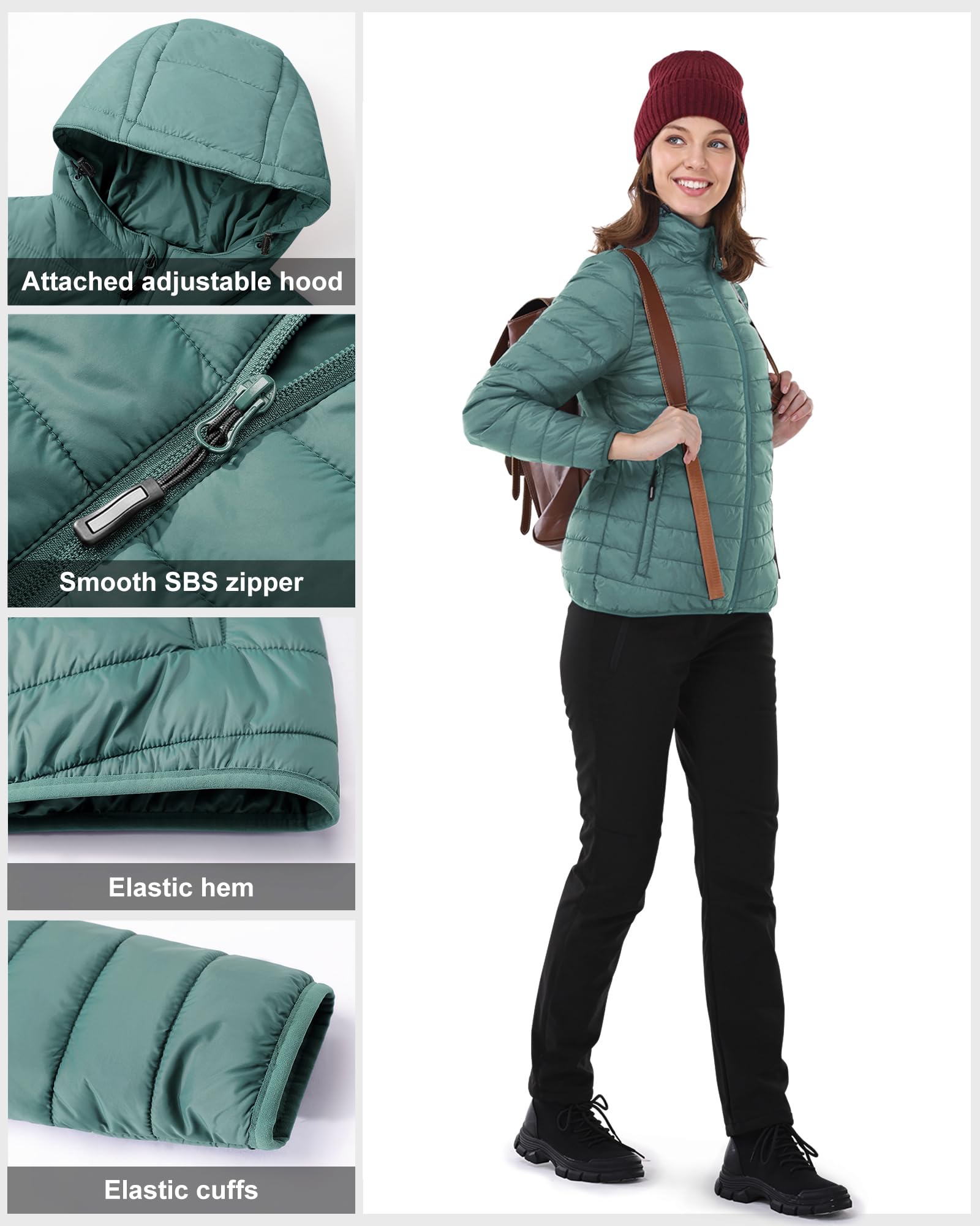 Outdoor Ventures Giacca trapuntata da donna, leggera, avvolgente, calda, con cappuccio, foderata, con tasche, per il tempo libero, le escursioni, i viaggi