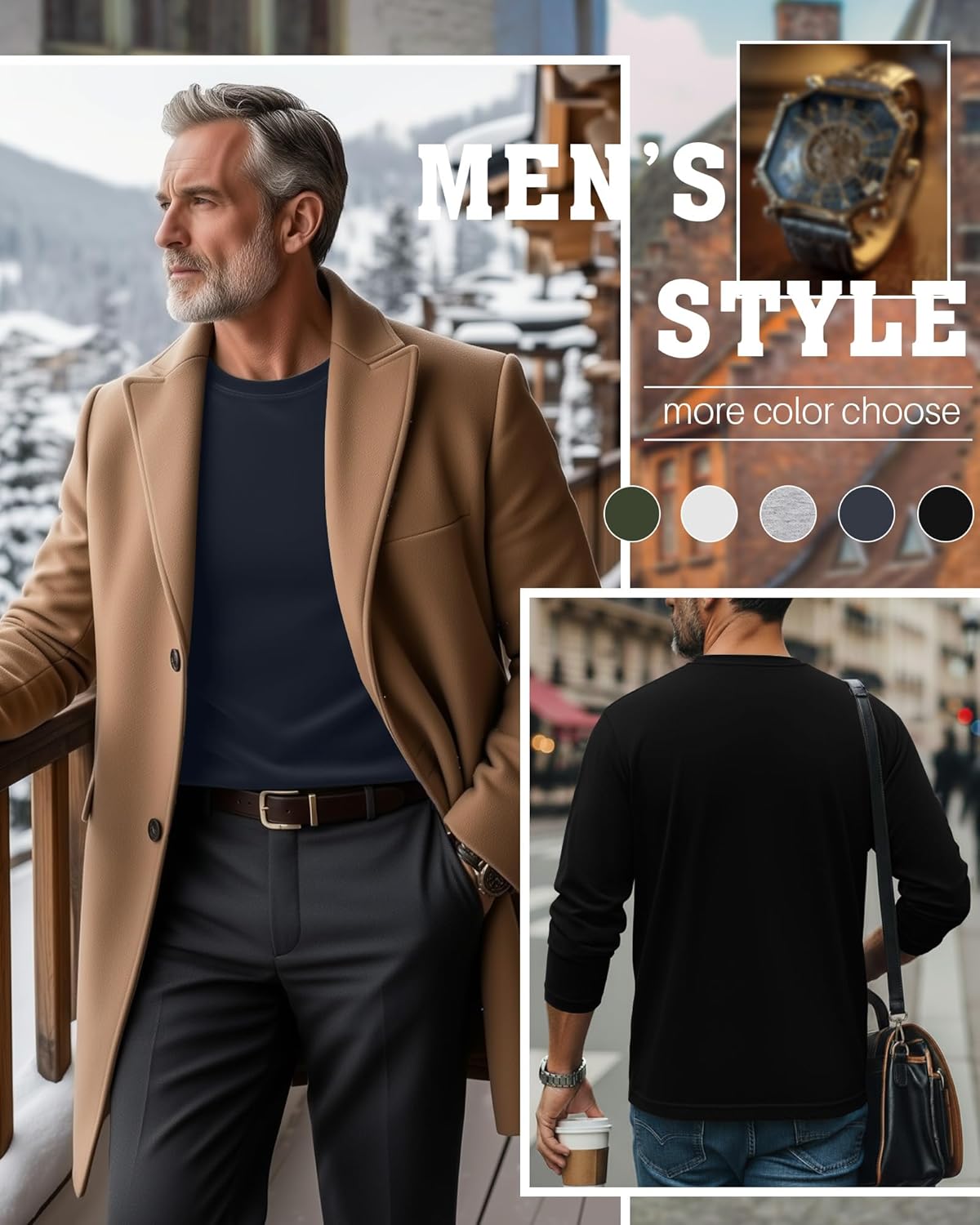 5 Pack Mens Big and Tall Thermal Shirts Fleece Lined Long Sleeve Loose Fit Tops Plus Size Undershirt Multipack - Image 4