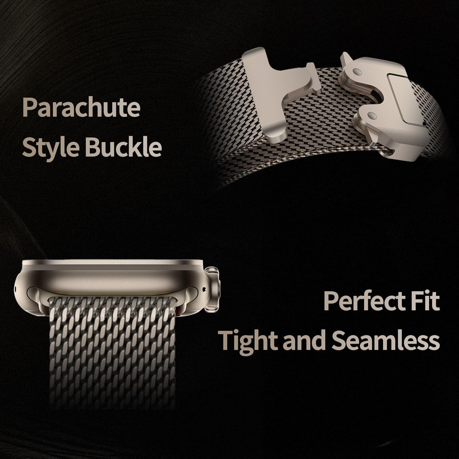 Milanese Loop Band Compatible with Apple Watch Bands Ultra 3/2/1 49mm 46mm 45mm 44mm for Women Men, Parachute-style Buckle Stainless Steel Metal Mesh Strap Bracelet for iWatch Series 11 10 SE 9 8 7 6 5 4 - Image 3