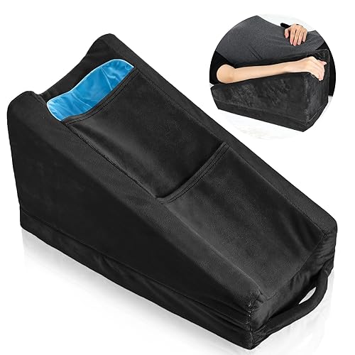 Buryeah Almohada de brazo con 2 bolsillos de hielo, almohada de apoyo ergonómica suave para reposamanos en el codo, almohada de cuña para brazos