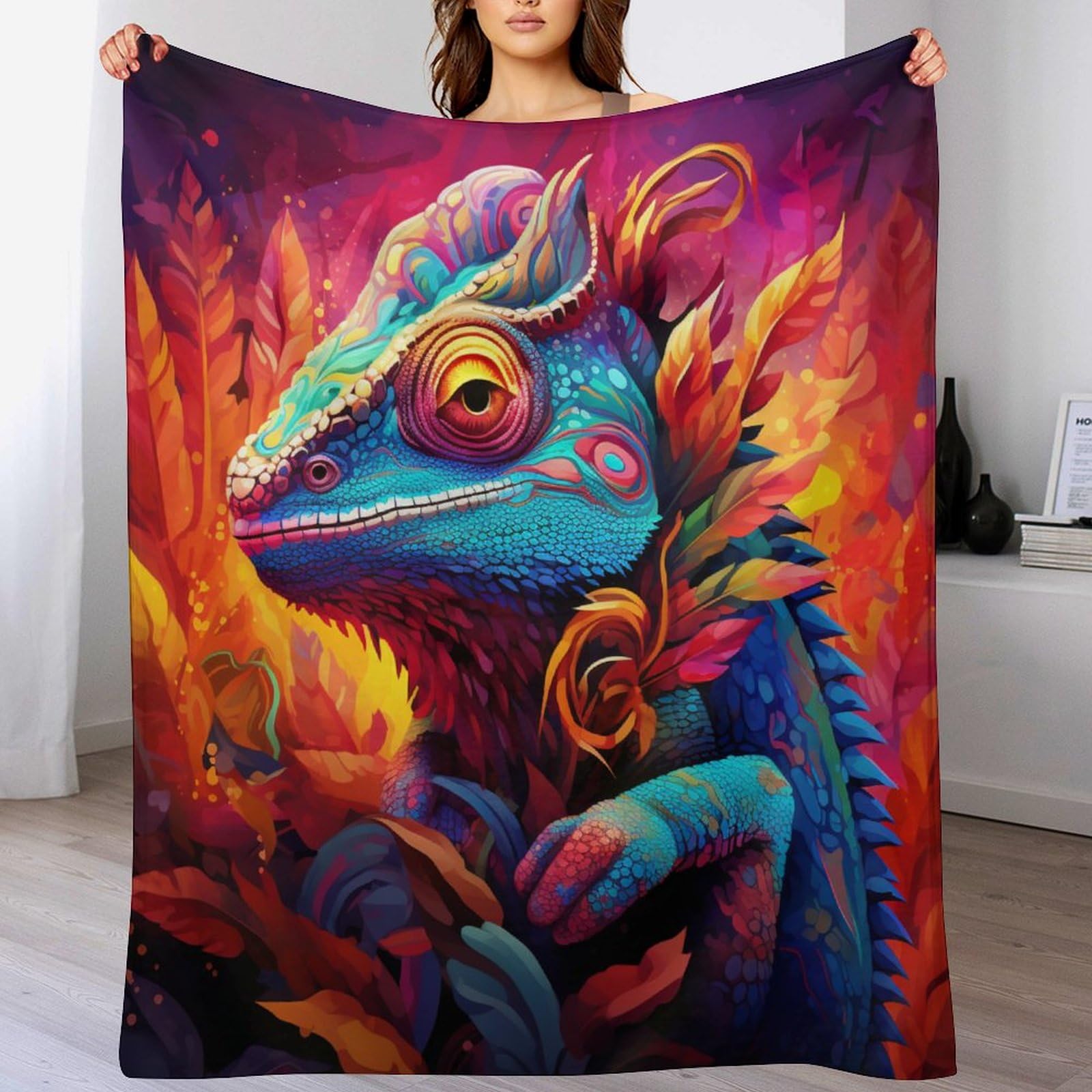 Couverture en flannel douce et chaude caméléon pour lit et canapé 130x150
