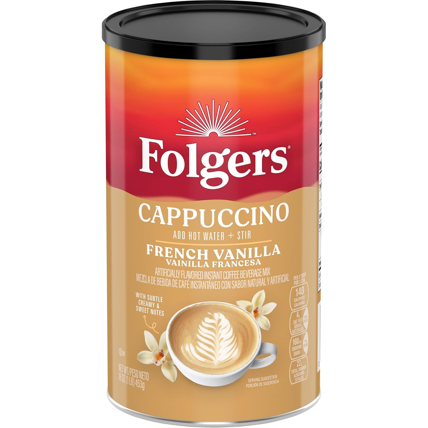 Folgers French Vanilla Flavored Cappuccino Mix, Instant Coffee Beverage, 16 Ounce