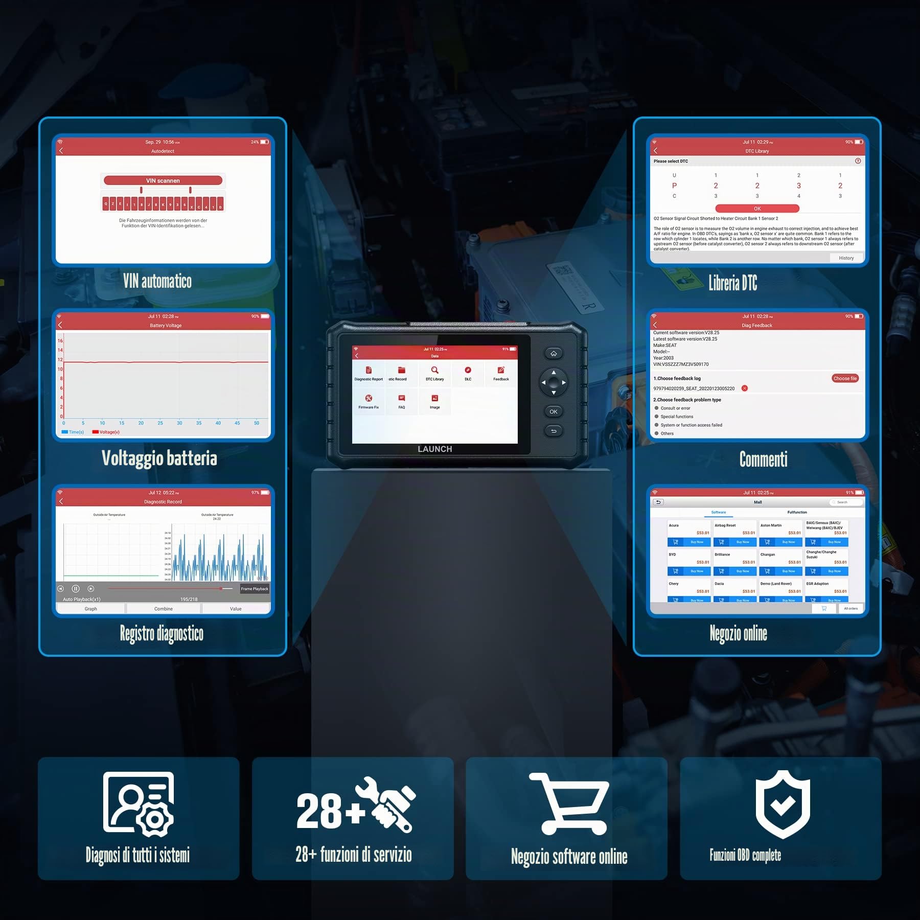 LAUNCH CRP349 - Dispositivo Diagnostico OBD2 Auto Scanner Tutti gli ECU + 28 Funzioni di Servizio oltre 75 Marche - Tester diagnostico OBD Completo con Aggiornamento Gratuito 2 anni tramite Wi-Fi