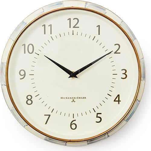 MACKENZIE-CHILDS Reloj de pared, esmalte decorativo para cocina y sala de estar, color verde y blanco esmeralda a cuadros Esmeralda Check,Chequeo de