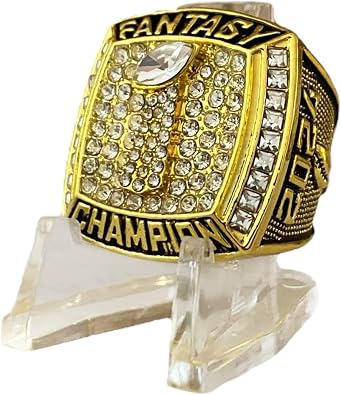 Legacy Rings 2024 Fantasy Football Championship ring Gold tone finish with clear display stand | Size 10.5