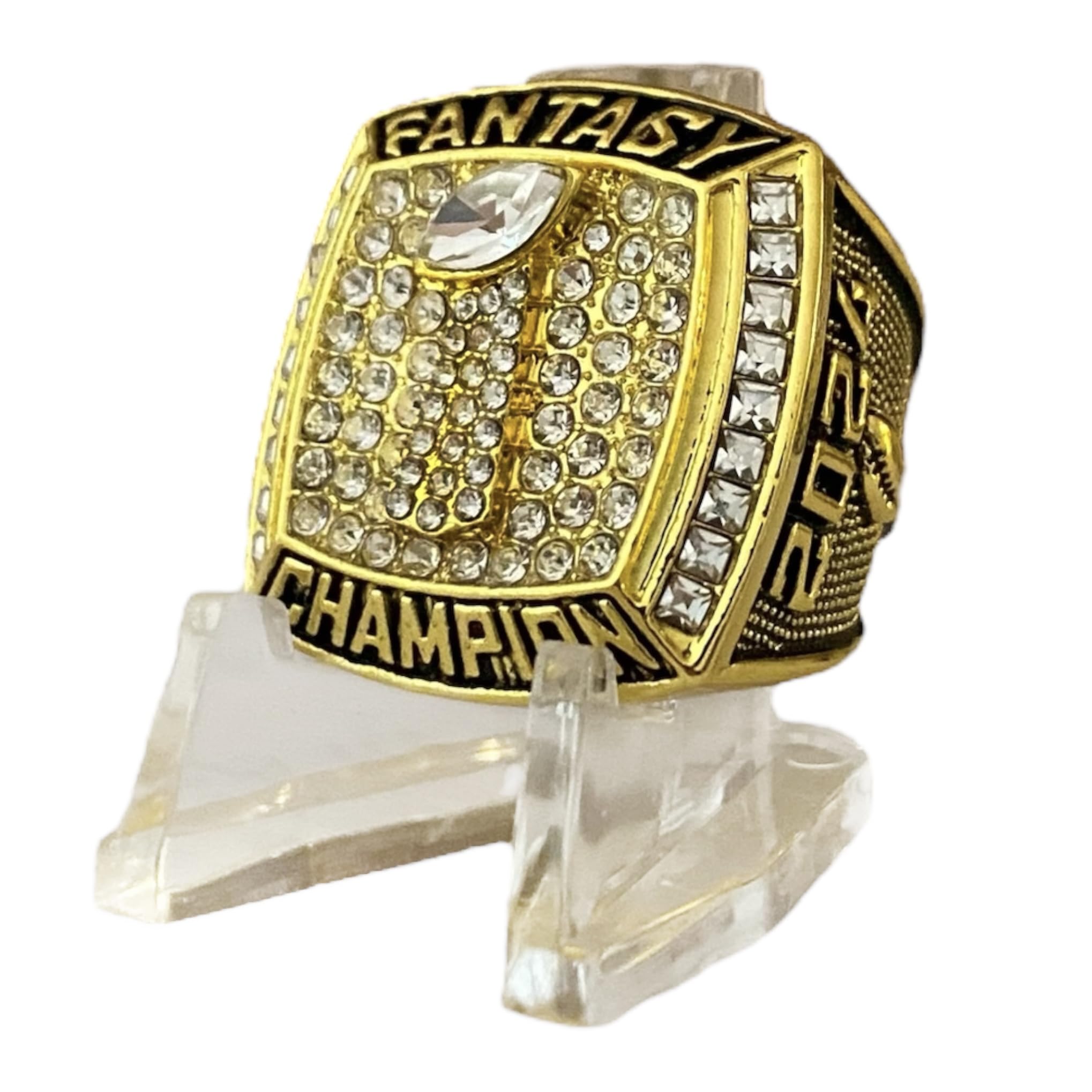 Legacy Rings 2024 Fantasy Football Championship ring Gold tone finish with clear display stand | Size 10.5