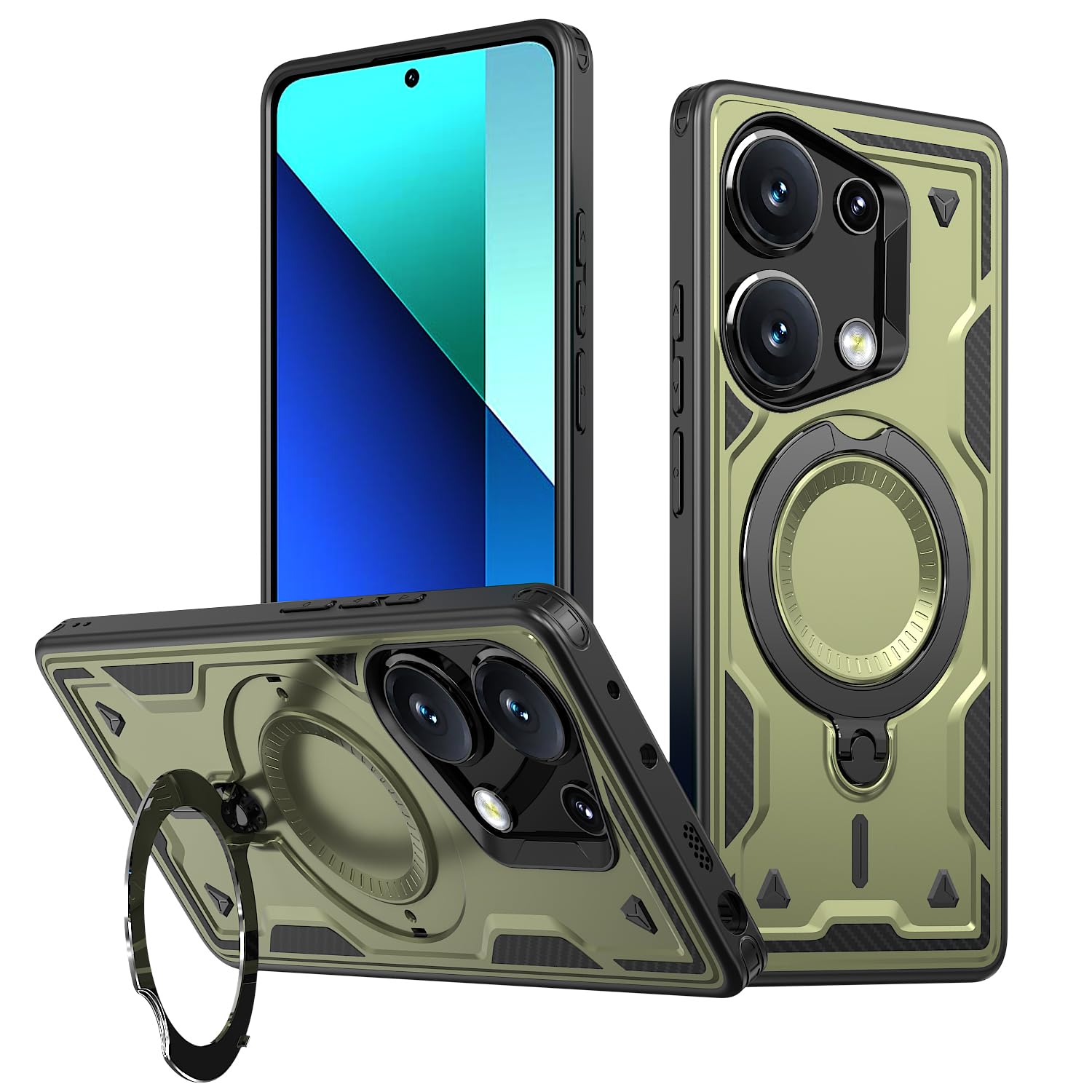 SORAKA Case for Xiaomi Poco M6 Pro 4G with Ring Stand,Compatible with MagSafe Case for Xiaomi Poco M6 Pro 4G case with Iron Sheet Rugged Shock-Absorbing case Military-Grade Drop Protection Green