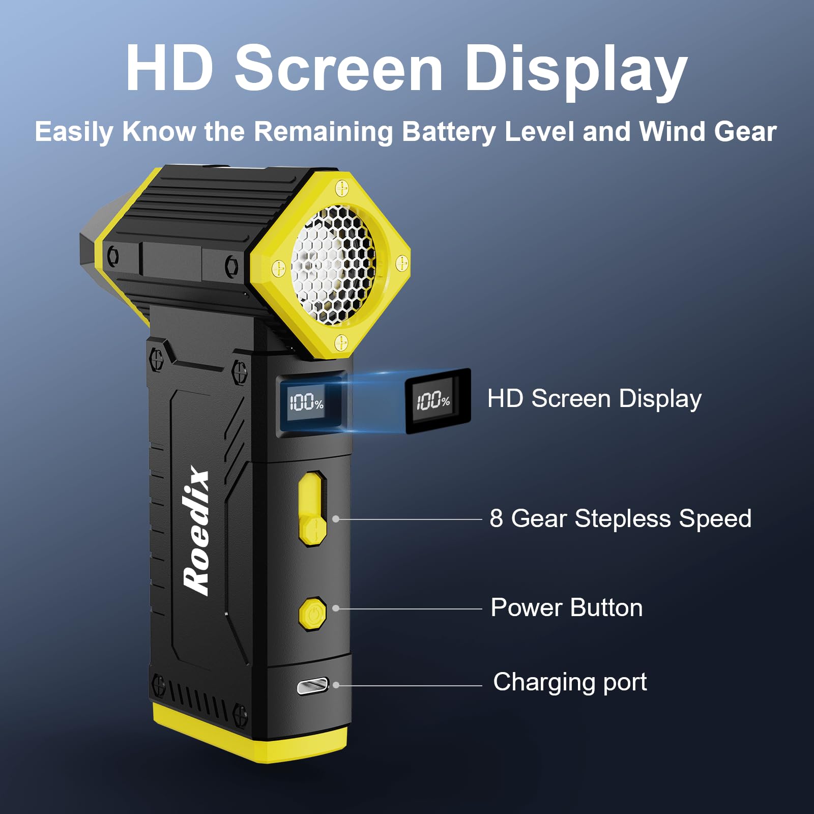 Spolverino ad aria compressa, 210000 giri/min, 8 marce, regolabile, con display a LED, ventilatore ricaricabile da 10.000 mAh per tastiera, PC, pulizia auto e casa, soffiatore a getto secco per