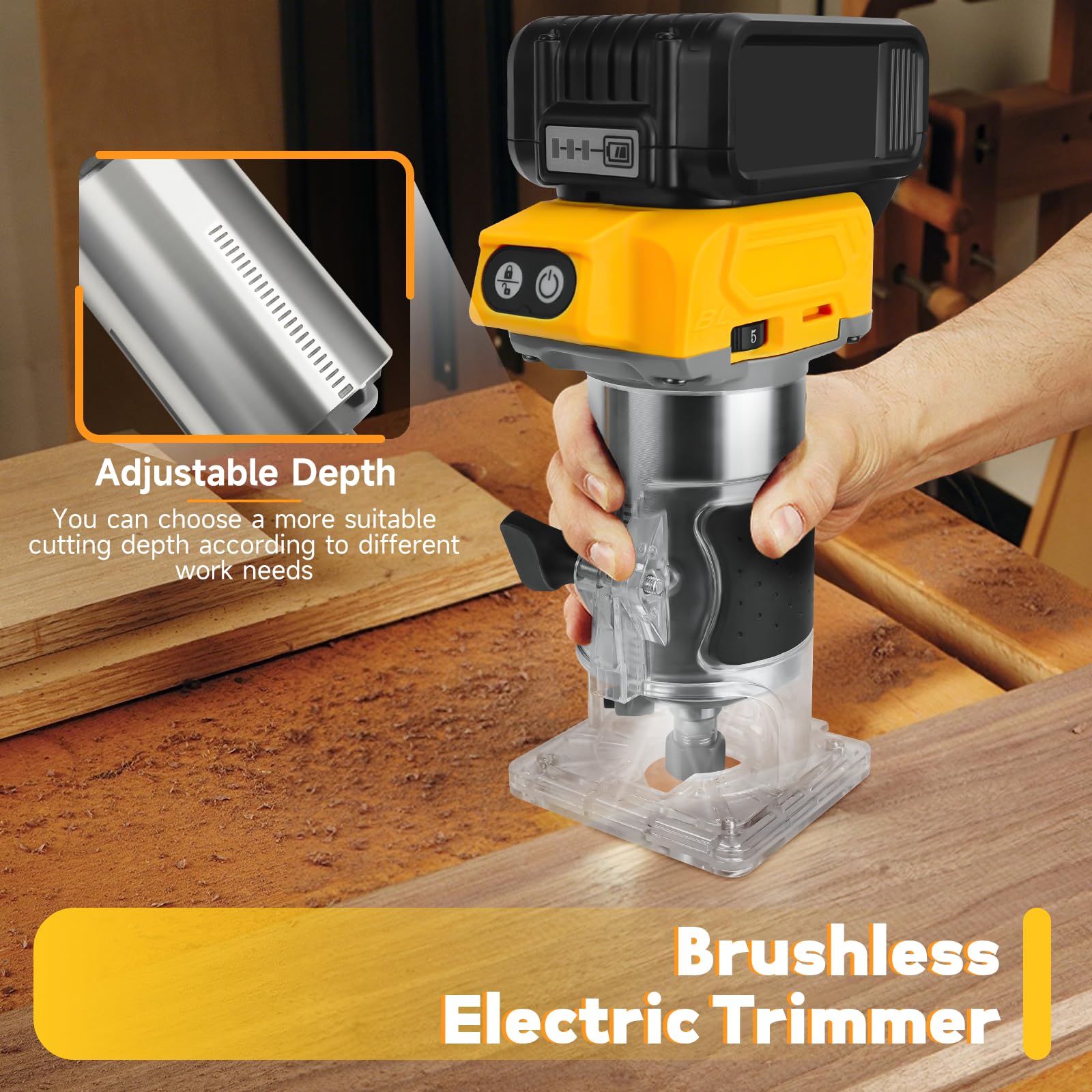 Accu bovenfrees voor Dewalt 20 V accu, 800 W Accu bovenfrees voor Dewalt 20 V accu, 800 W