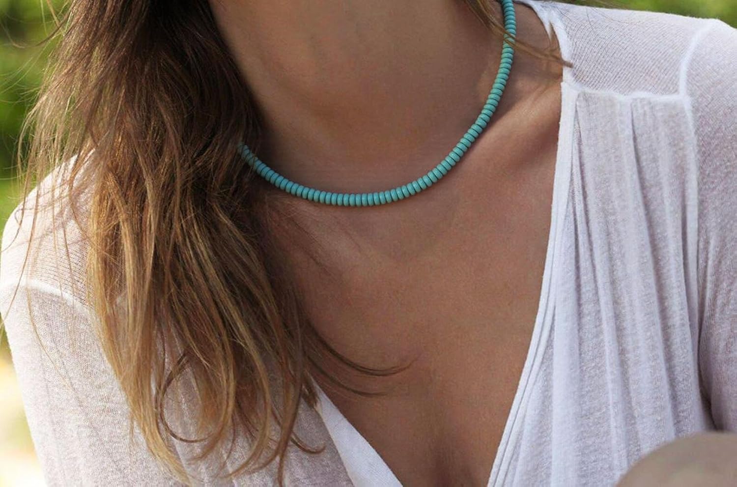 Turquoise Beaded Necklace, Western Choker Necklaces for Women, Boho Beach Necklace for Handmade Jewelry - Image 2
