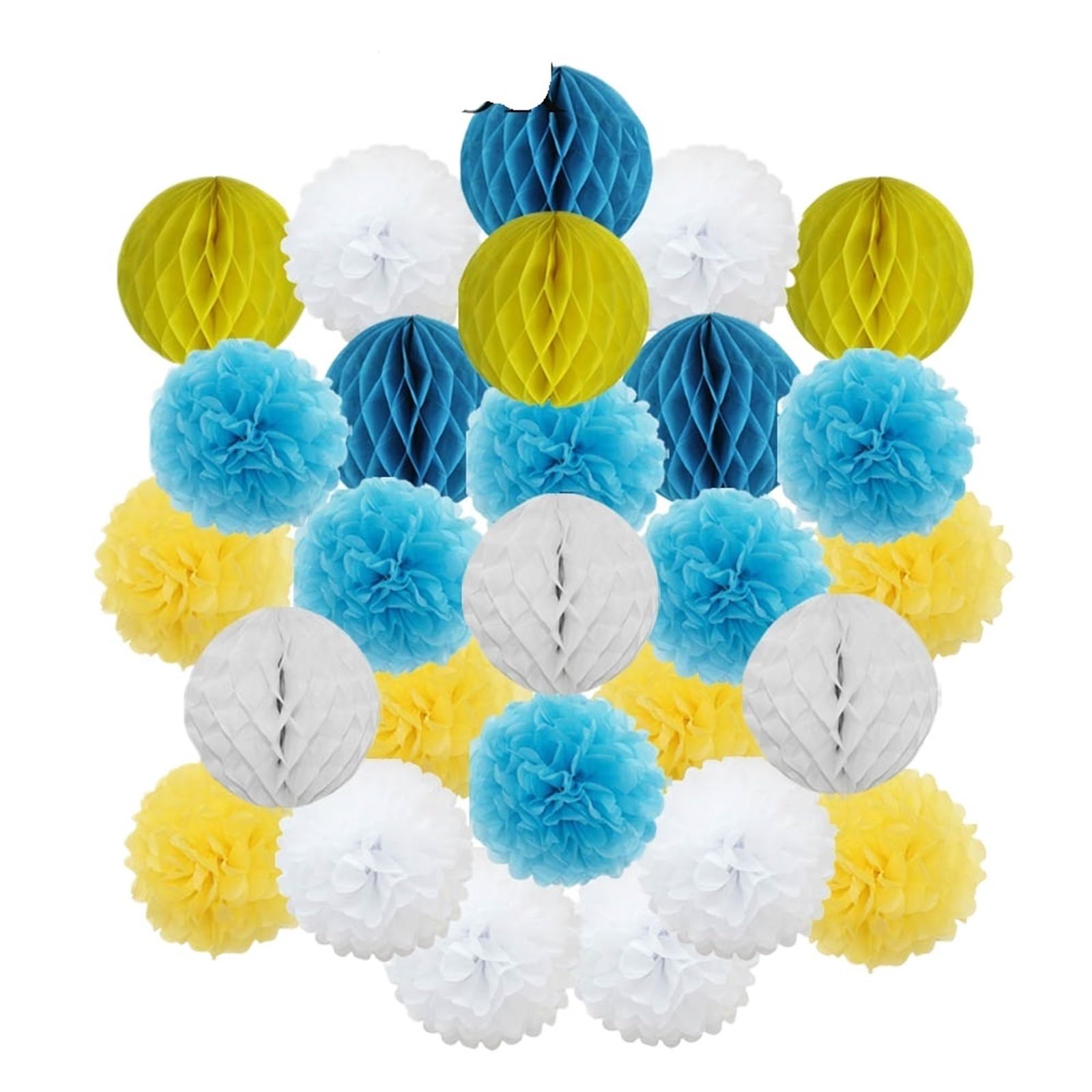 Paper Pom Poms Wedding Ceremony DIY Decoration Hanging Round Ball Honeycomb Paper Pompom for Baptism Birthday Party Favor(Blue Yellow,10inch(25cm))