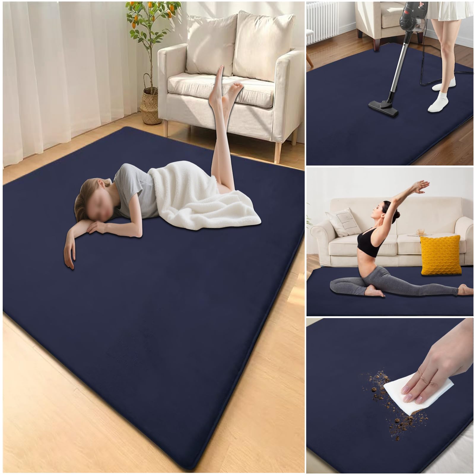 Tapis d'éveil et de Jeux Bebe Epais de 2cm Antidérapante pour Le Tapis pour Chambre d'enfant en Velours Corail Tatami Tapis Chambre Bebe, Tapis Rampant pour Tapis Pliable 150 x 220 cm Bleu Foncé