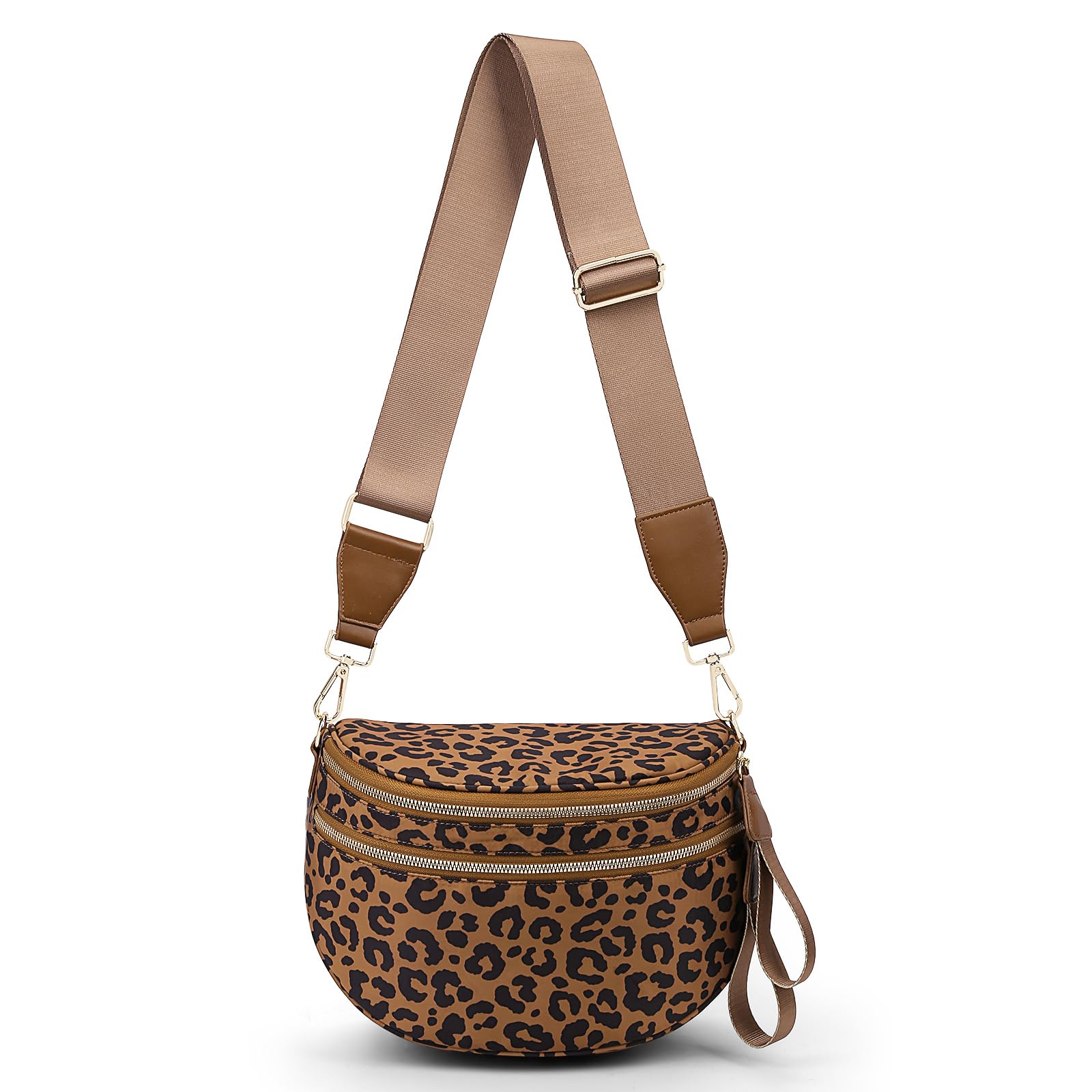 hibear Leopard Print Purse for Women Nylon Spacious Bum Bag Crossbody Waist Bag Fanny Pack Shoulder Bumbags