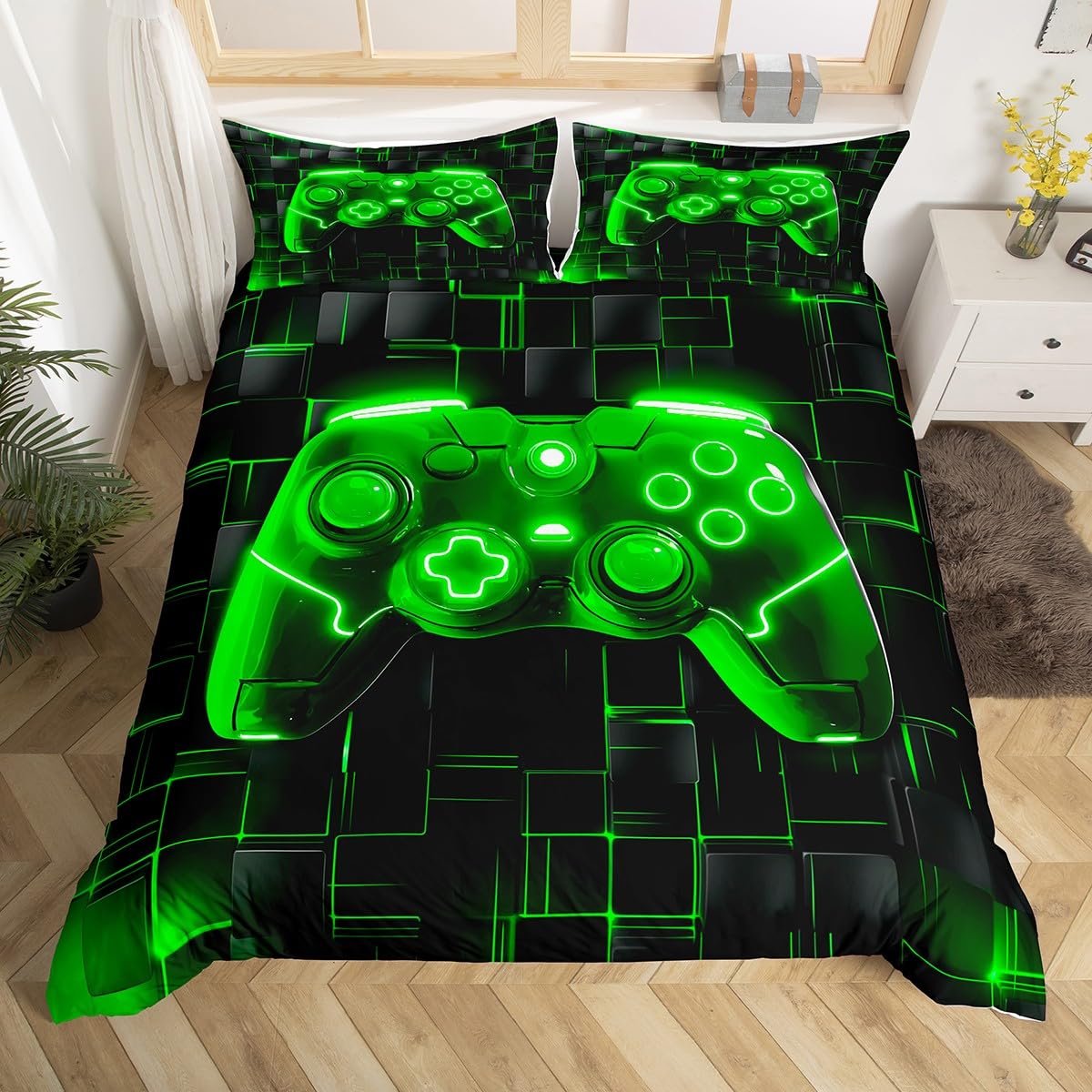 Housse de couette gamer réversible avec taie d'oreiller assortie pour lit enfant et ado