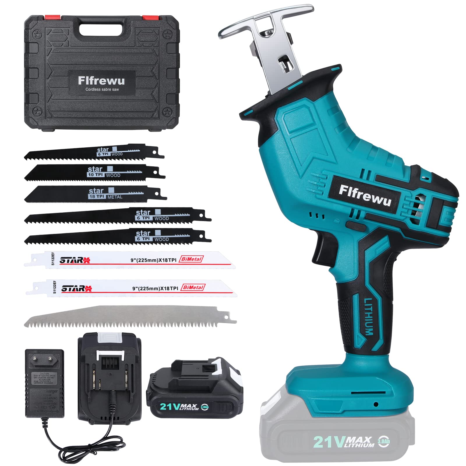 Buy Flfrewu Cordless Reciprocating Saw, 21V 3.0Ah Lithium Battery