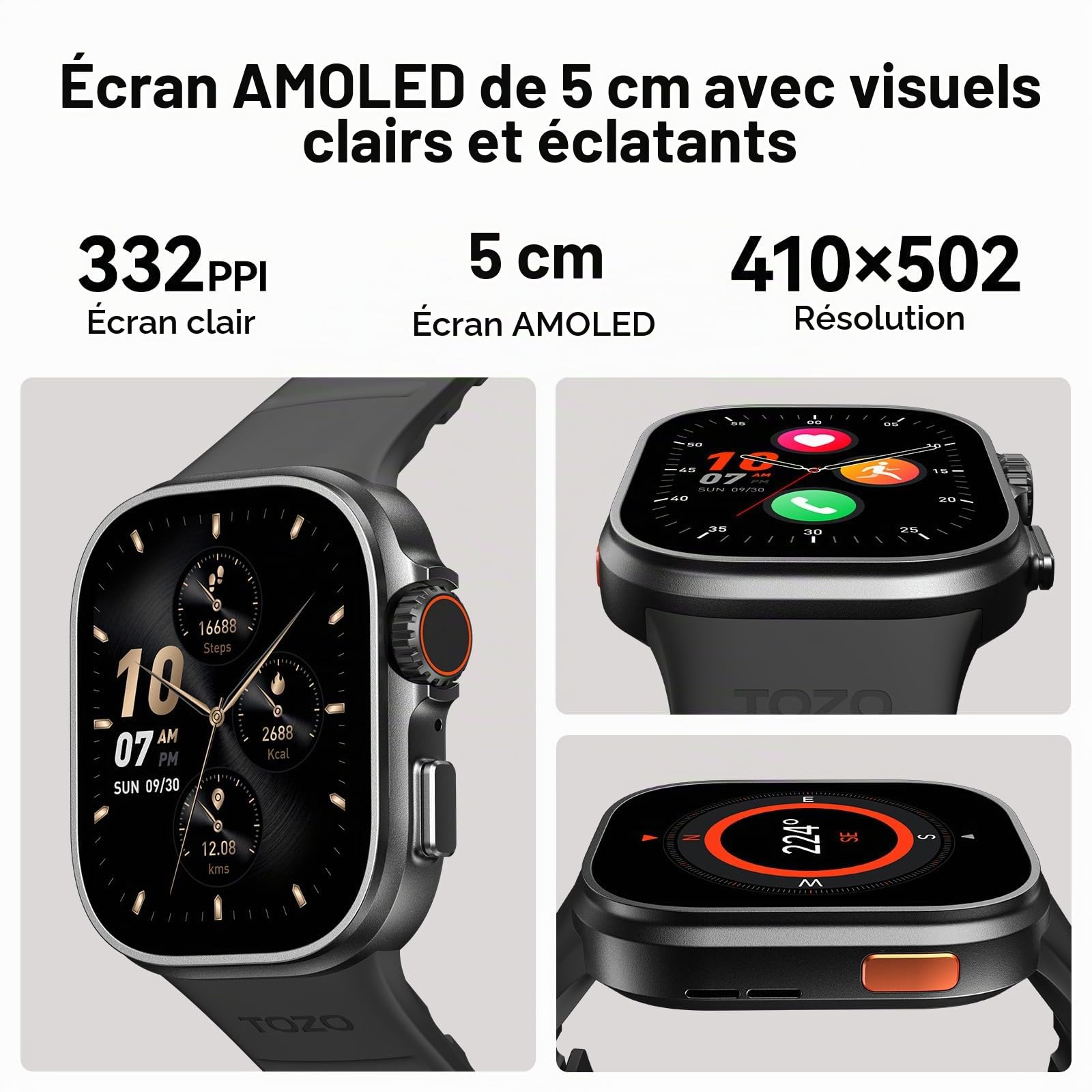 TOZO Watch 1 Montre Connectée, Tracker GPS d'Activité et de Fitness