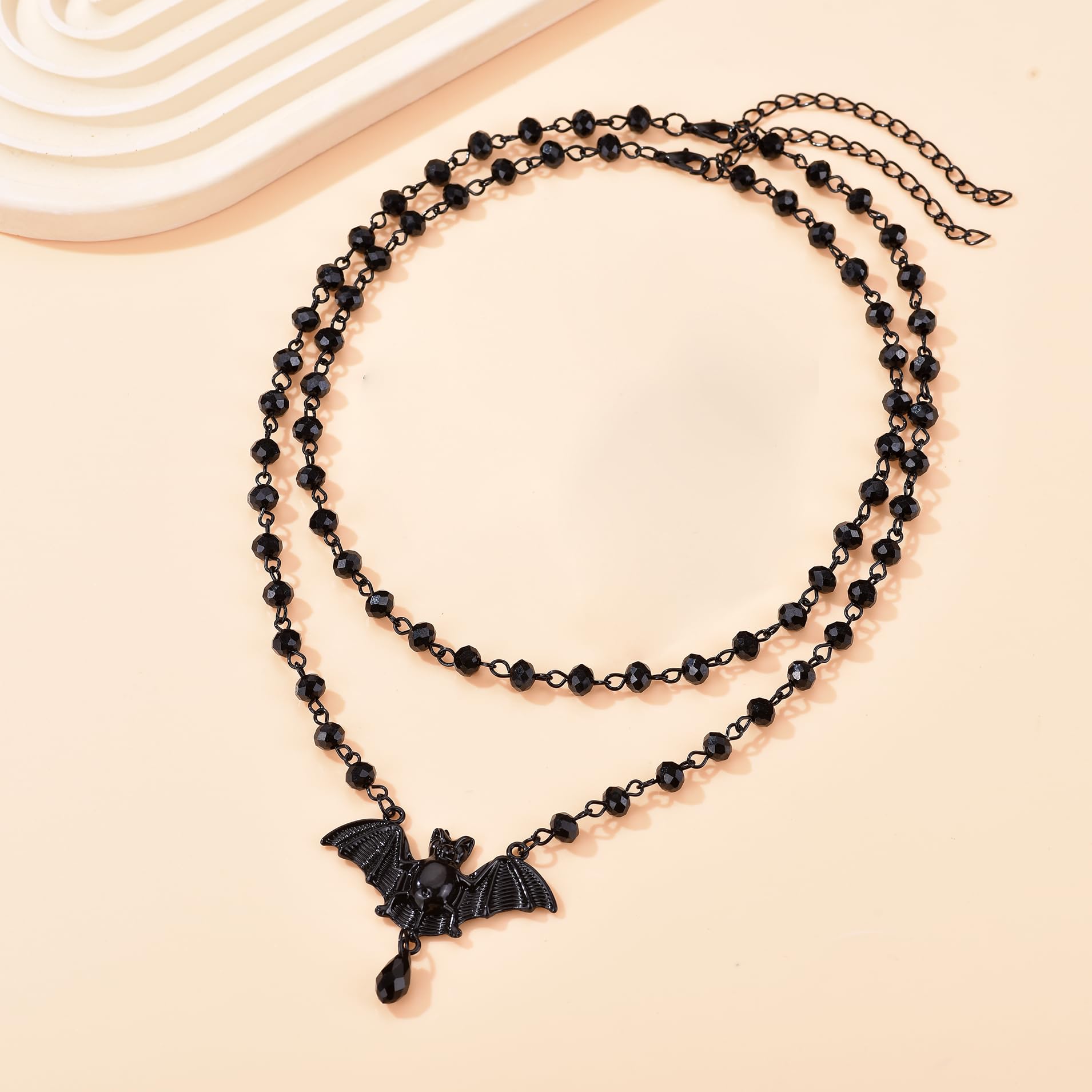 Balirek Gothic  Necklaces Moon Cross Necklaces Black Crystal Chain Halloween Black Pendant Choker Halloween Jewelry for Woman: Bat