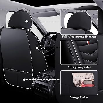 Car Seat Cover for Toyota Camry 2000-2025, Waterproof Durable Compatible Airbag, Premium Leather Seat Protector(5 Seats Standard,Black White)