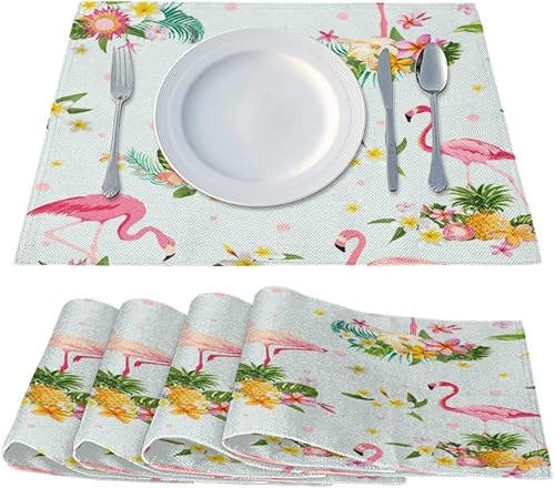 Miniatura 2 de Flamingo Design Pattern Placemats Set of 4 Table Mats Washable Placemat Waterproof Place Mats for Party Home Dining Table Decor 18x12 in