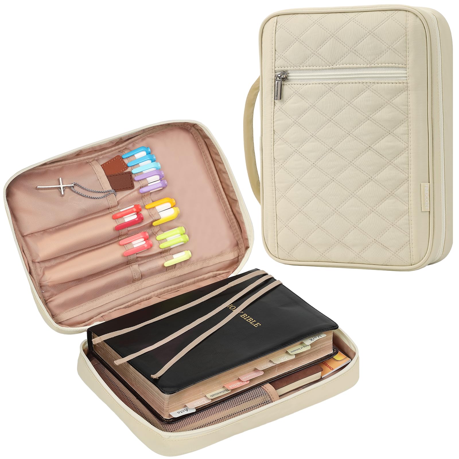 FINDCOZY Bible Cover for Women, Durable Carrying Book Case Church Bag for Biblical Accessories with Handle and Zippered Pocket, for Scriptures, Taslan