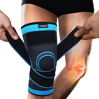Knee Compression Sleeve Support, Professional Knee Brace With Patella Gel Pad & Side Spring Stabilizers, Double Adjustt Straps, Medical Grade Knee Protector For Large Blue