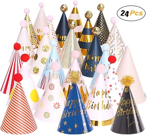 Miniatura 2 de 24 sombreros de fiesta de Simple polymer con pompones para cumpleaños y celebraciones