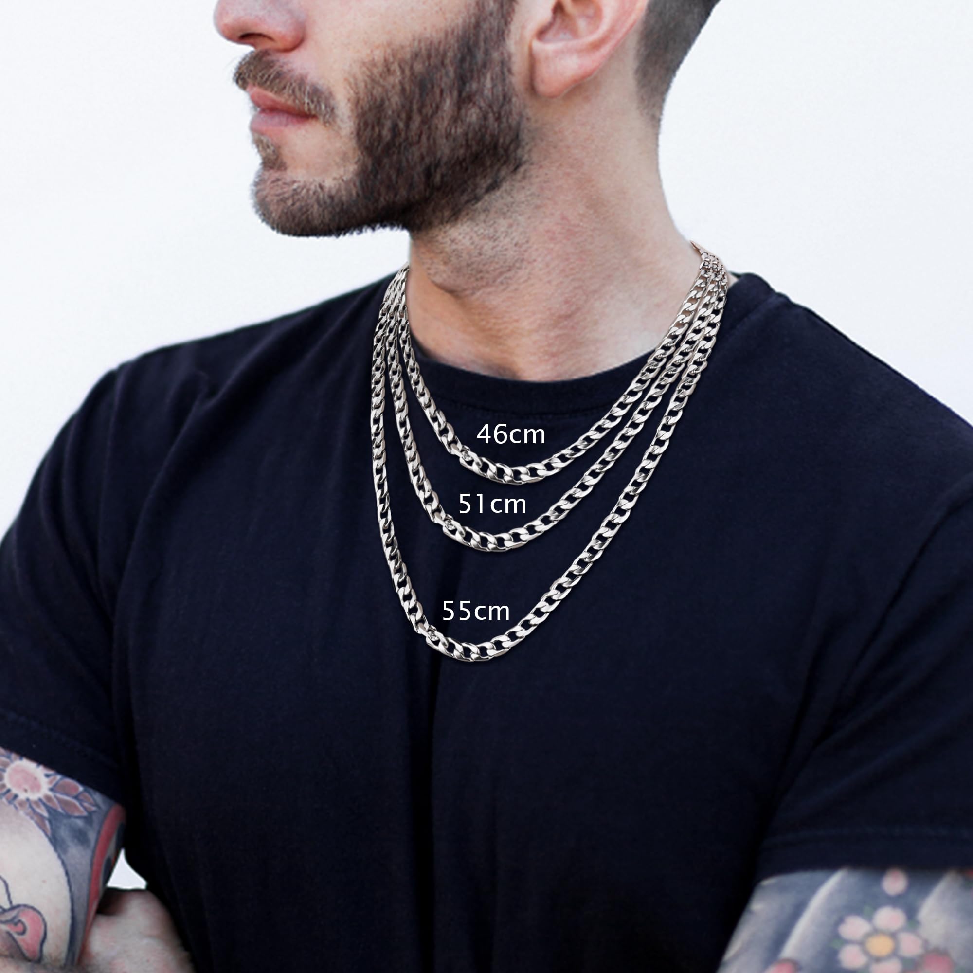LOLIAS Bracciale Collana Catena Uomo Donna Acciaio Inossidabile Catena a Grande Sottile Larghezza 5/9 mm, Lunghezza Regolabile Argento Hip Hop Punk Collane Uomo