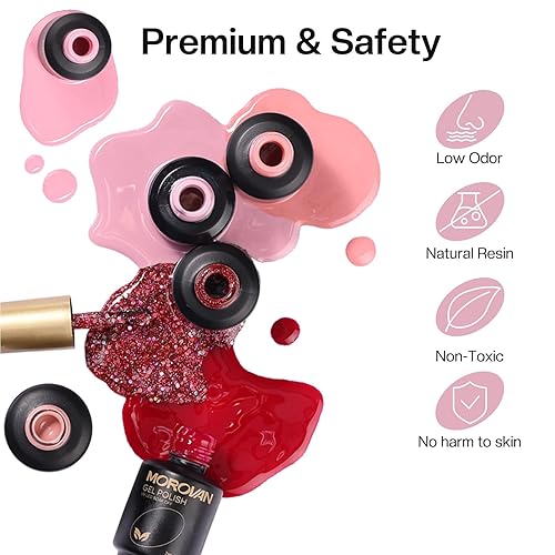 Miniatura 8 de Morovan Kit de esmalte de uñas de gel juego de 12 colores de esmalte de uñas de gel con luz U VLED, colección clásica, esmalte de gel rosa nude,