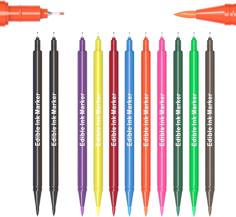 Marcadores comestibles Edibleink - 11 rotuladores ultrafinos para colorantes alimentarios de 0,5 mm | 10 colores, puntas dobles, escritores gourmet de calidad alimentaria, escritura de pasteles, para galletas, decoración de fondant, pintura, dibujo y horneado