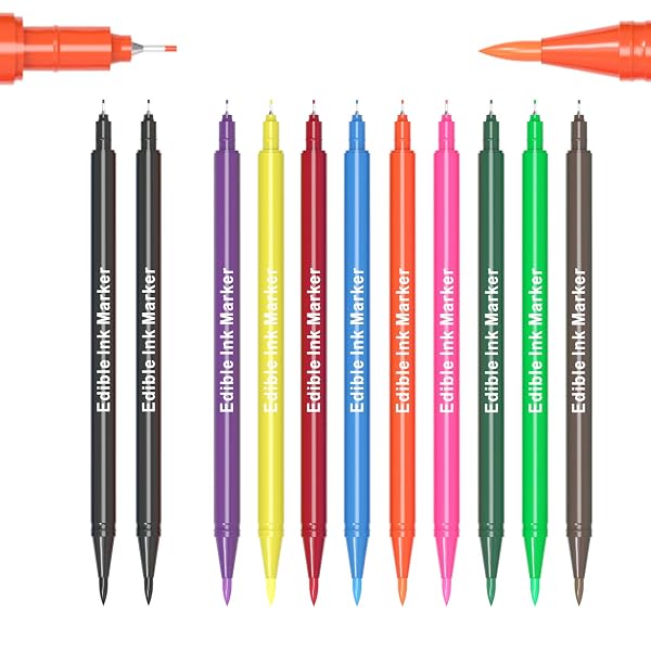 Edible Markers, 11Pcs Ultra Fine Tip(0.5mm) Food Coloring Pens, Double Sided Food Grade Gourmet Writers for Cake,Cookie,