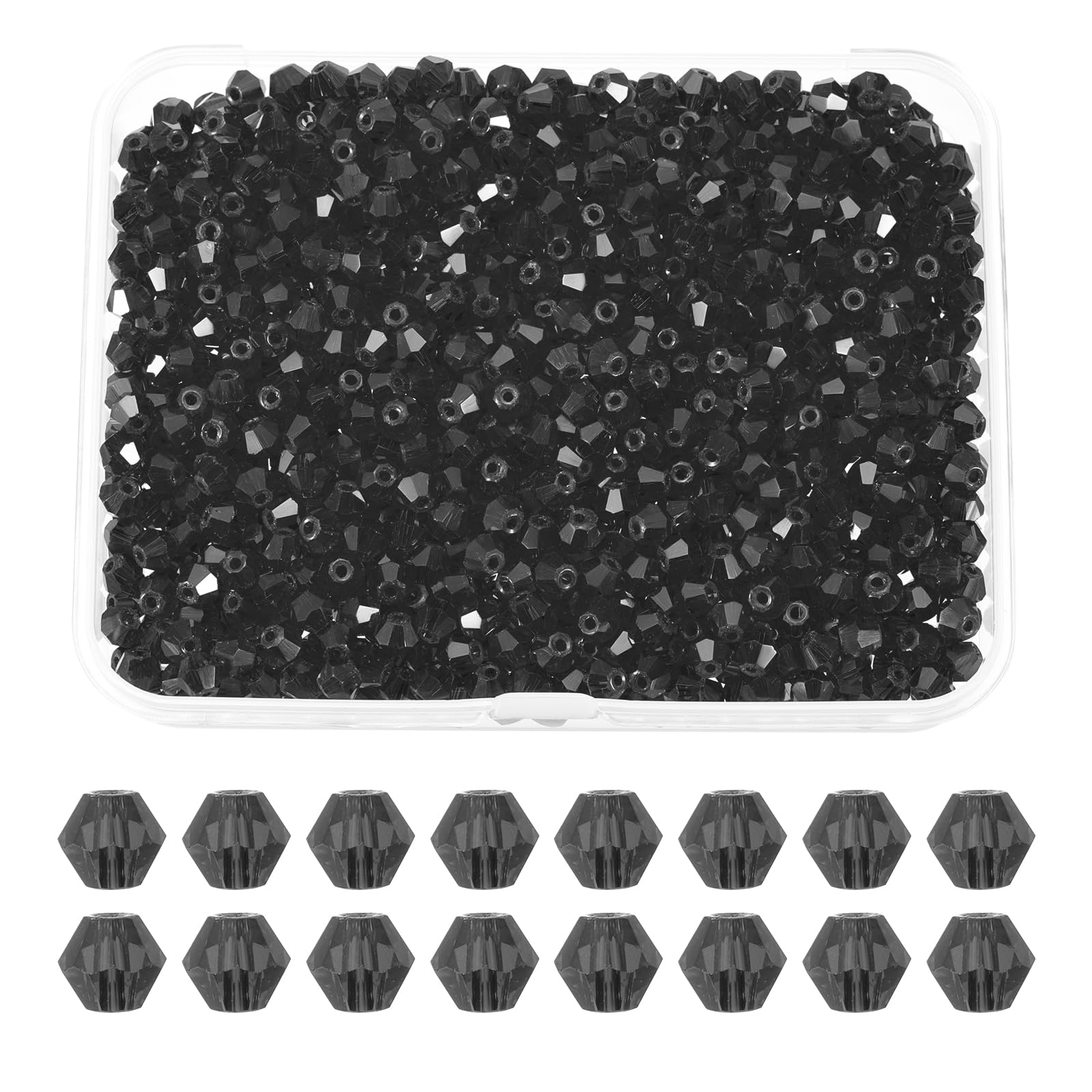 PATIKIL 1000pcs 4mm Bicone Glass Crystal Beads with Box, Black — image 1