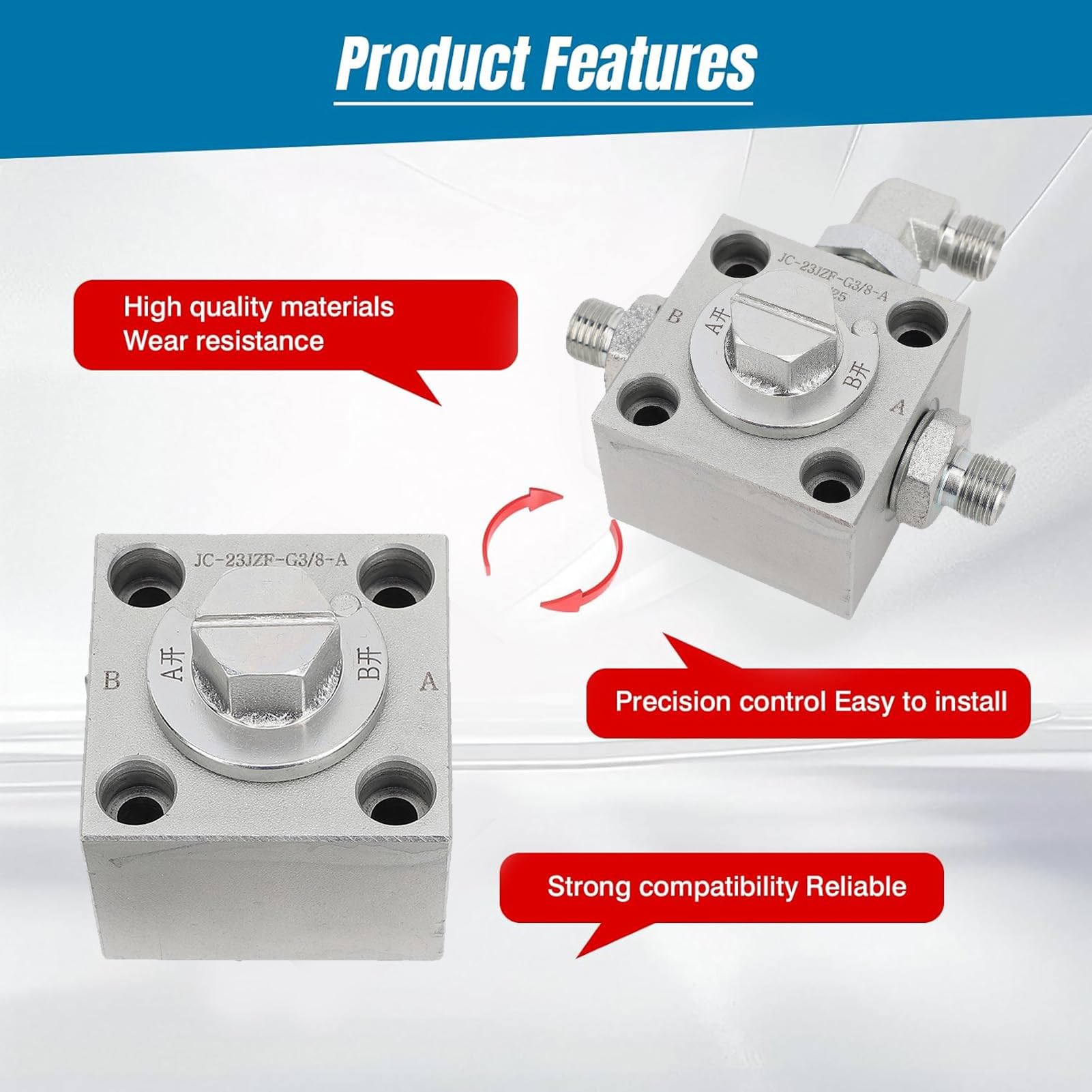 Fabater Válvula de Desviación de 3 Vías para Mini Excavador, Válvula de Desvío Hidráulico de 2 PC, de Control Direccional de Tres de Tres Vías de Excavadoras