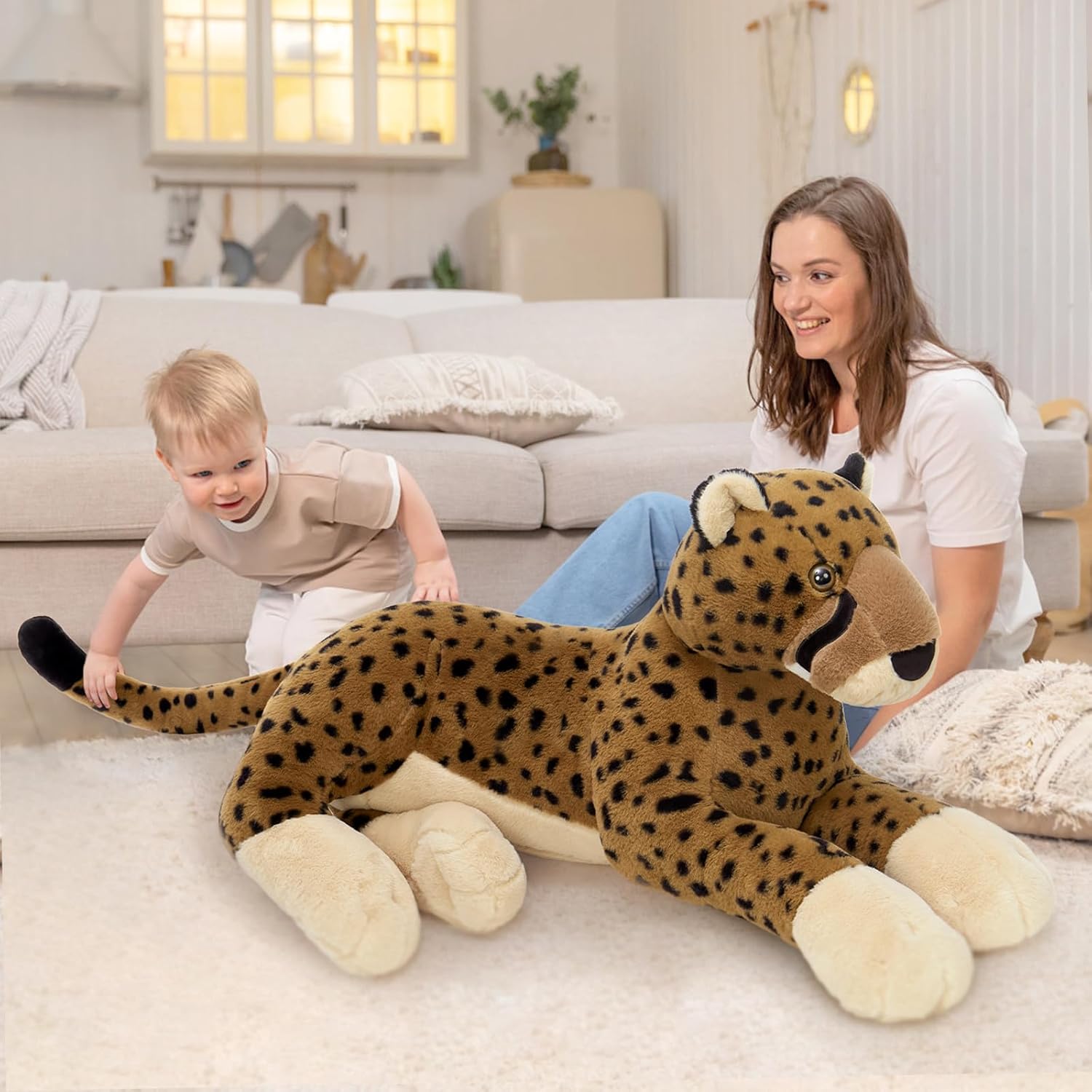 MaoGoLan Large Cheetah Stuffed Animal, Giant Cheetah Plush Toy for Girl Boy, Ridable Stuffy Leopard for Kid, Stuffed Leopard Plush Pillow for Valentines Birthday Gifts Baby Shower Party Favor 53 inch