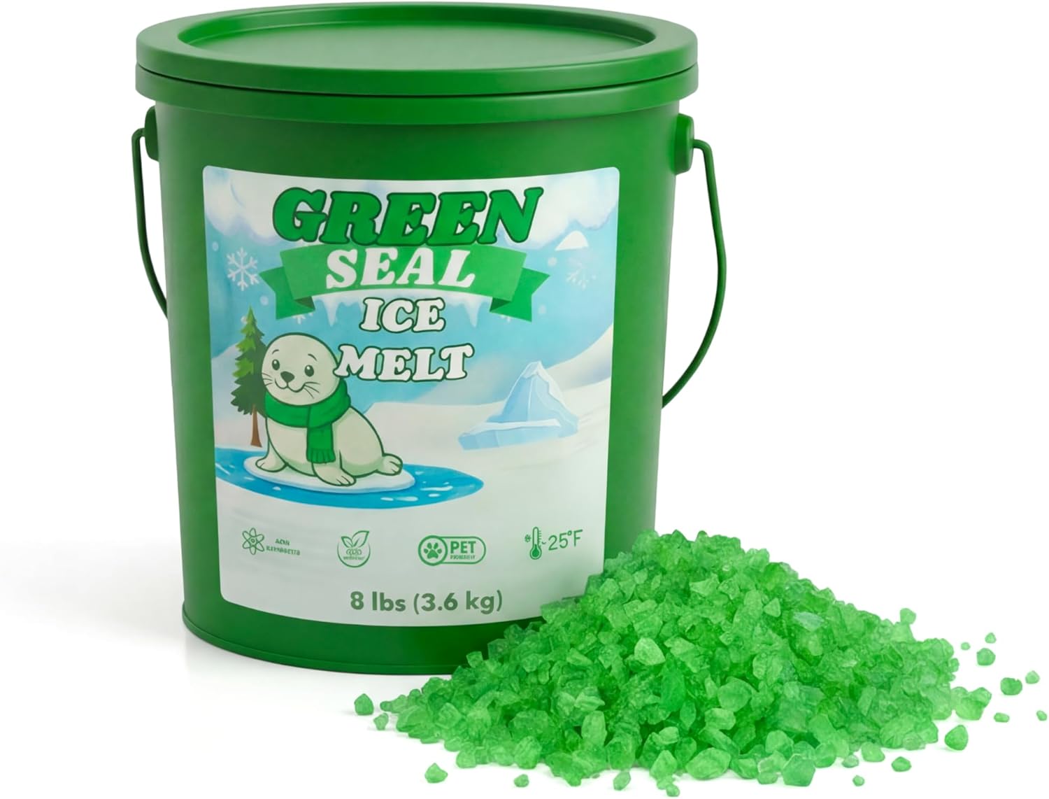 Home and Country USA Green Seal Calcium Magnesium Acetate Ice Melt 8 lb Pet Safe De-Icer Works in Extreme Winter Conditions Safe for Driveways, Sidewalks & Steps