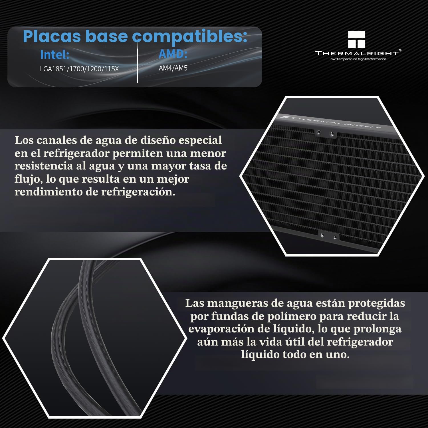 Thermalright Frozen Prism 240 Negro ARGB CPU Enfriador de agua con dos ventiladores PWM, bomba de agua velocidad es de 2800RPM, Para AM4/AM5, Intel lga1150/1155/1200/1700/1851