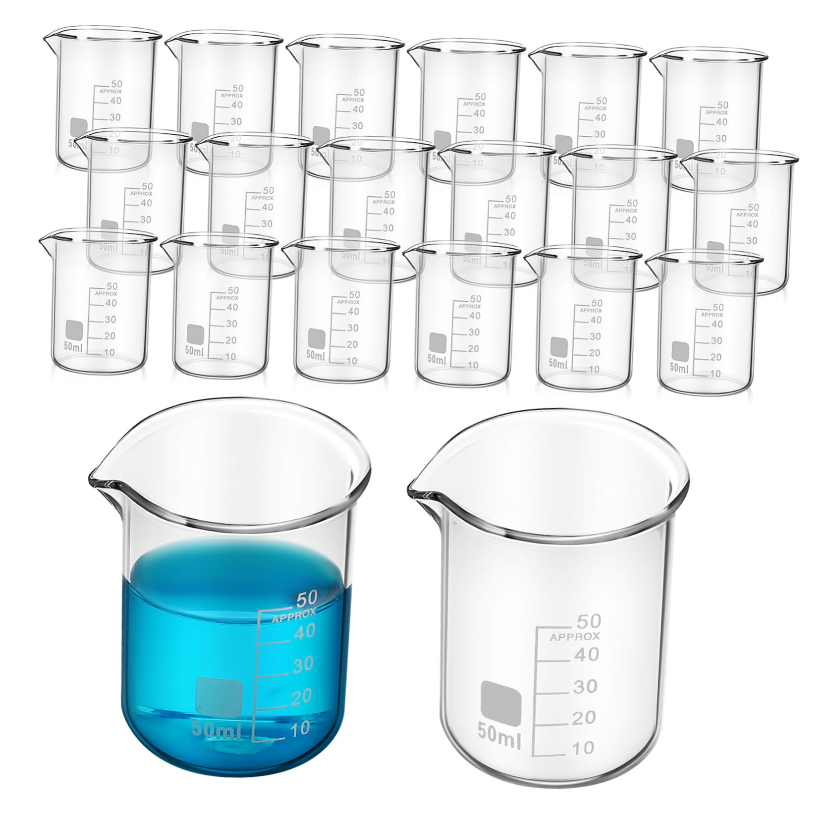 Vasos Medidores de Vidrio Resistentes al Calor Medición Precisa 20 de 50 Ml para Uso en Laboratorio y Cocina