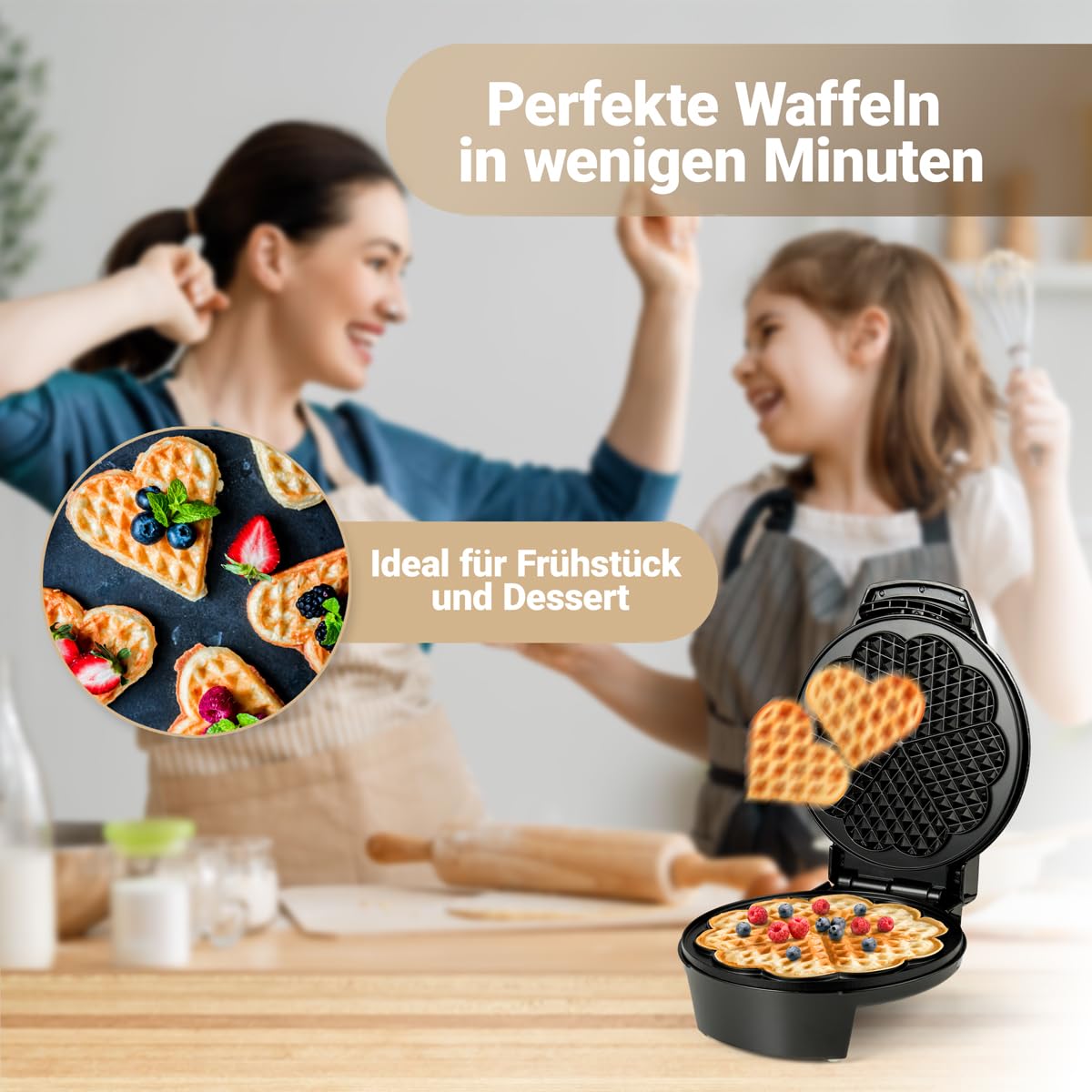 Bomann - mod. WA 5018 CB - Piastra per waffles, con base a forma di cuore, potenza: 1200 W nero