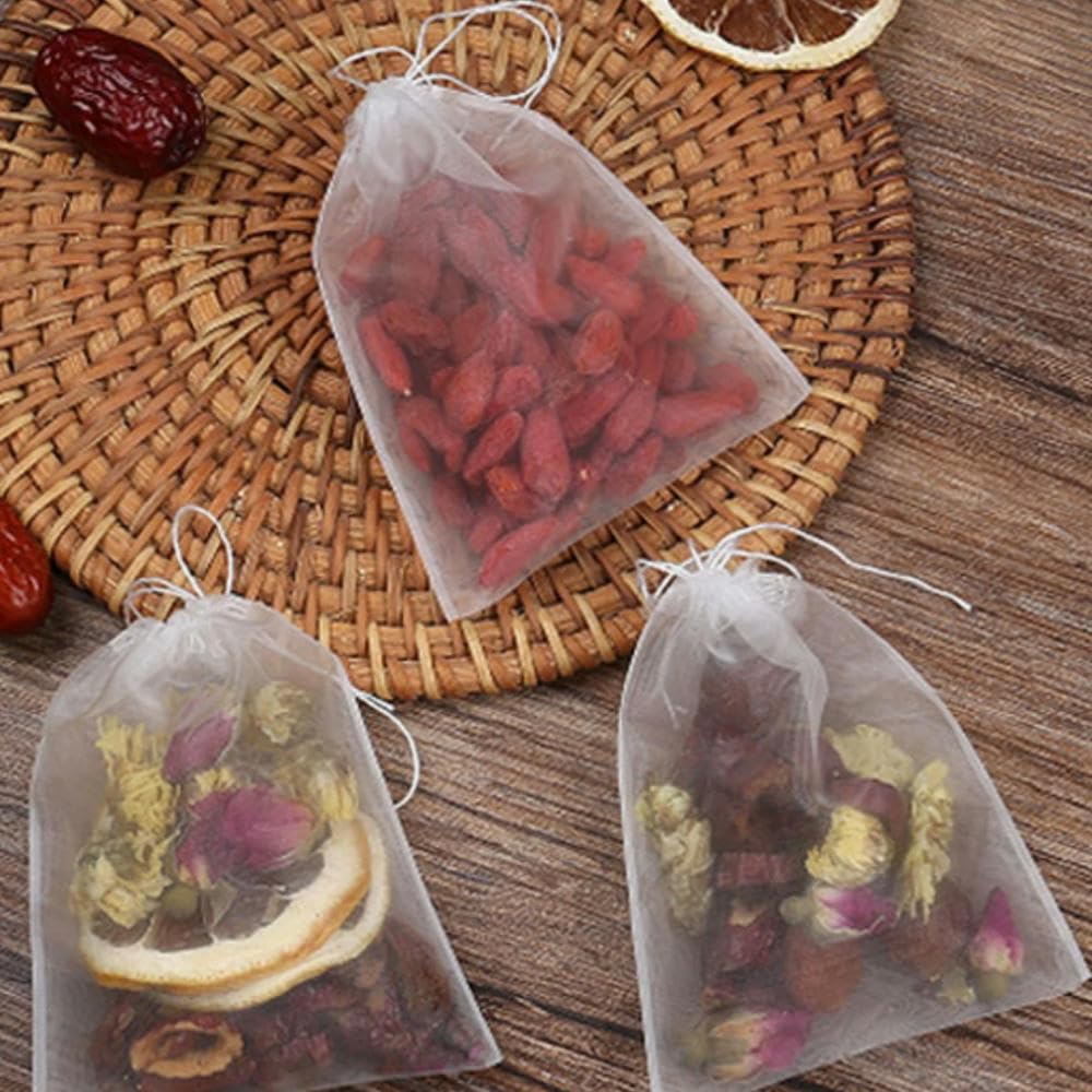 Bolsas de té vacías con cuerda, Bolsitas de té reutilizables con cordón for té de hojas sueltas, café y especias (50 unidades, varios tamaños)(10x12cm)