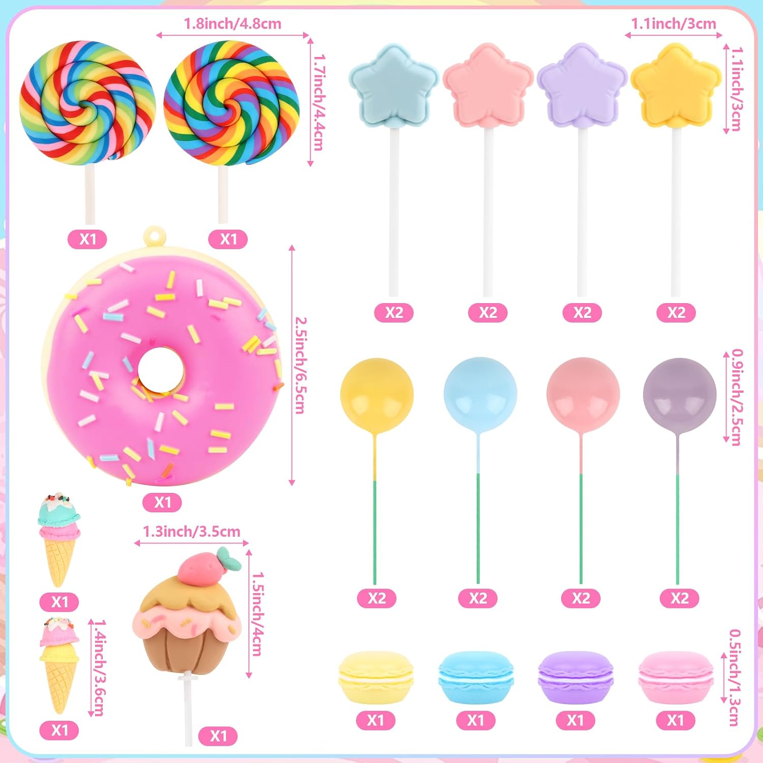 Hooqict 26Pcs Candy Cake Decorations Set with Ice Cream Lollipop Donut Candyland Cake Toppers & Cupcake Toppers for Kids Girls Candy Themed Party Decorations Sweet Candyland Birthday Party Supplies