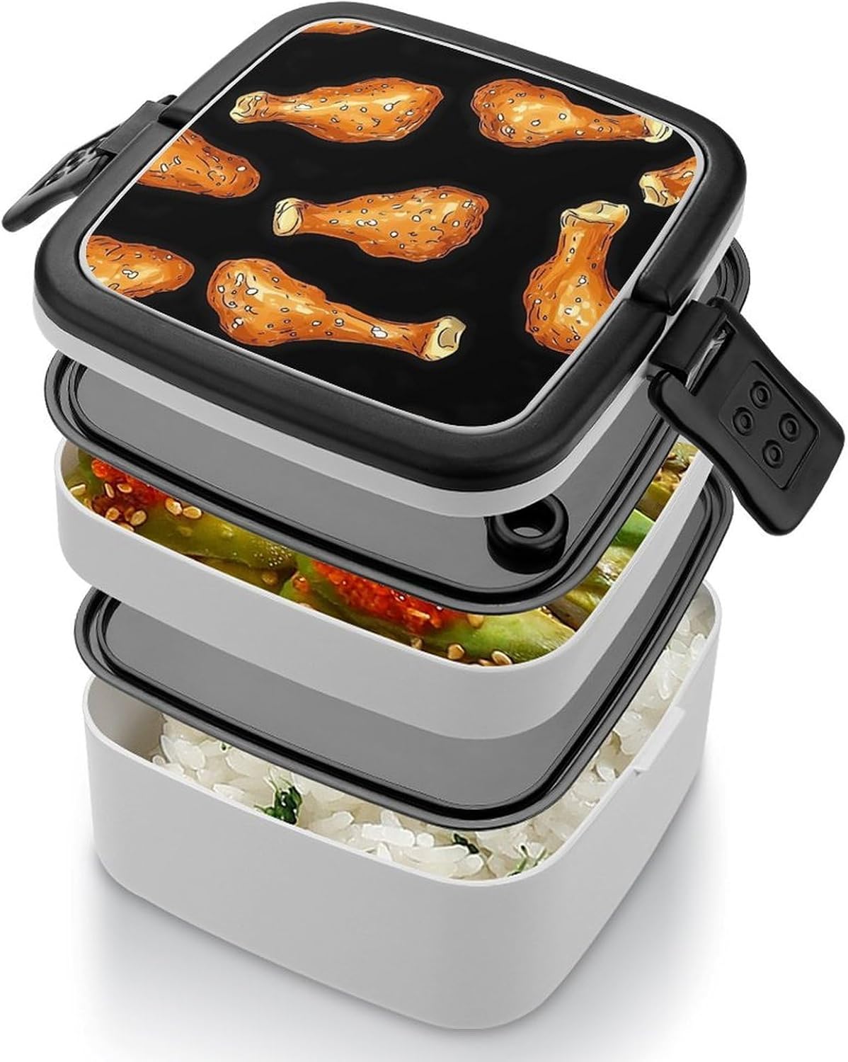 Chicken Legs Print Bento Box with Spoon 2 Layer Food Container Cute Lunch Box for Travel Dining Work