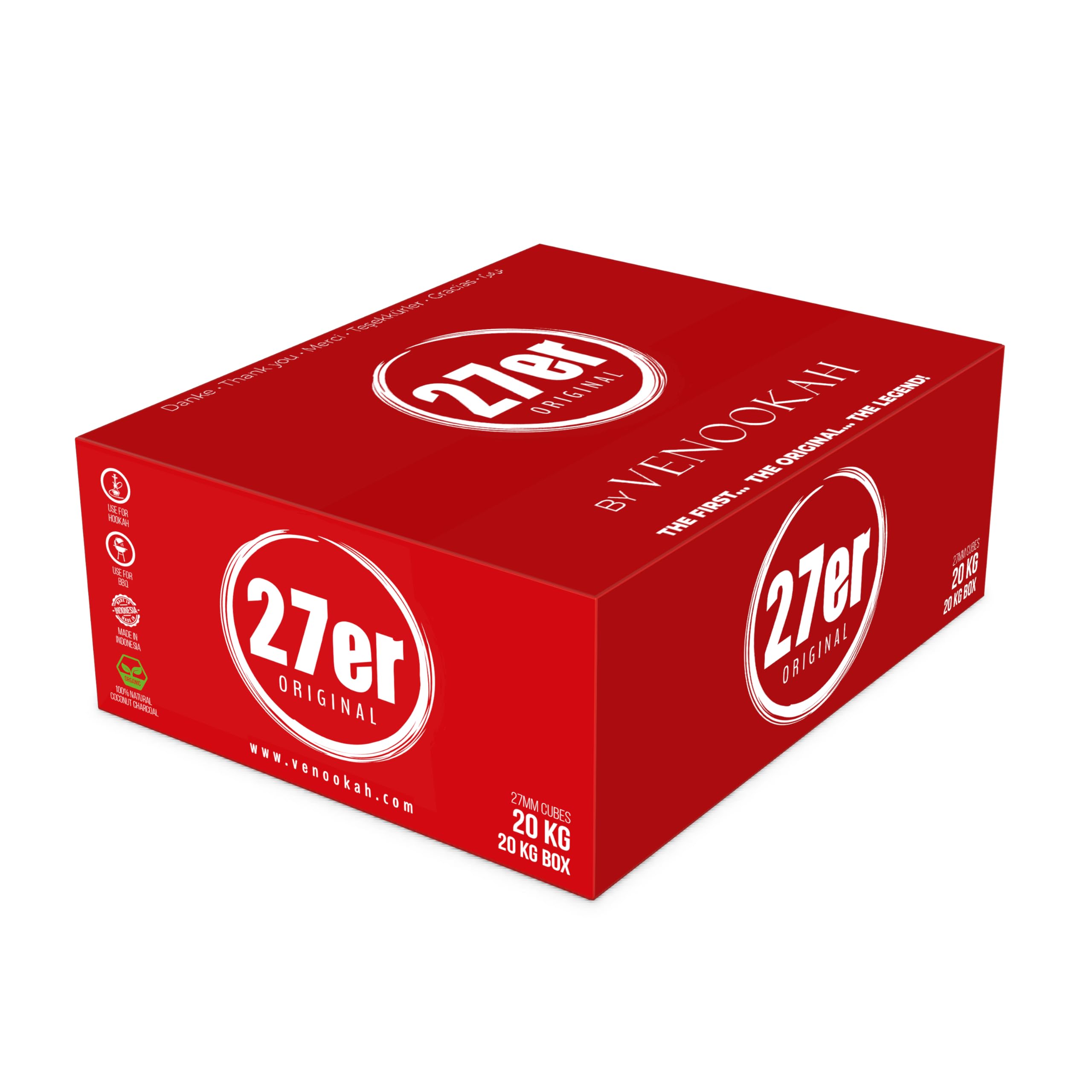 Original Shisha Kohle 20kg Gastro Einheit 27mm Würfel Premium Kokosnusskohle perfekt für den Grill & Wasserpfeifen I Hohe hitze mit sehr Langer Brenndauer