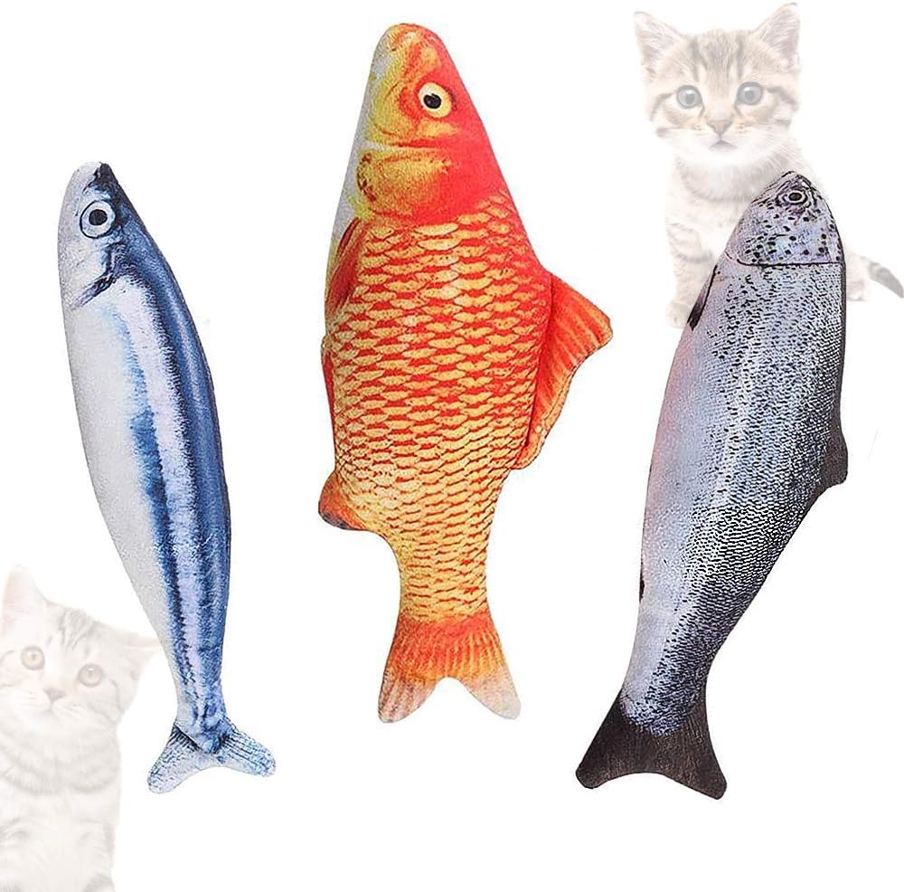 Petter Catnip Fish Toys, 3 PCS Catnip Fish Cat Toy Interactive Soft Plush Pillow Chew Bite Kick Supplies for Indoor Kitten 12 Cat Toys…