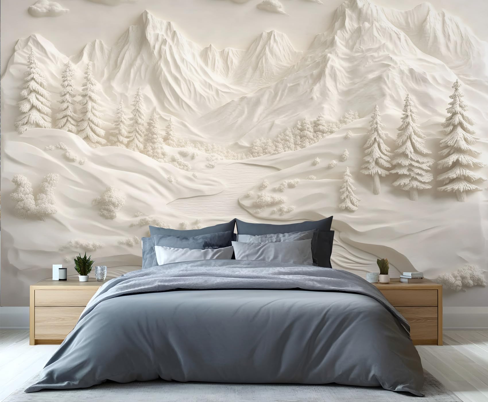 GIVLWF Forest Wallpaper, 3D Emboss Landscape Peel and Stick Wallpaper for Bedroom, European White Wall Paper for Living Room, Retro Wall Mural, Simple Large Mural & Room Decor