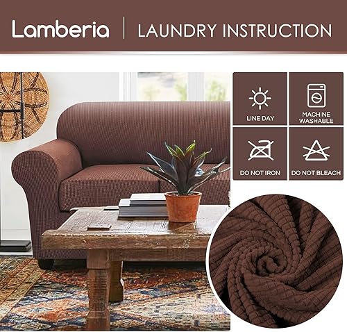 Miniatura 4 de Lamberia Funda de sofá de alta elasticidad para sofá de 3 cojines, 4 piezas, gruesa y lavable, funda de sofá jacquard de felpa, protector de muebles