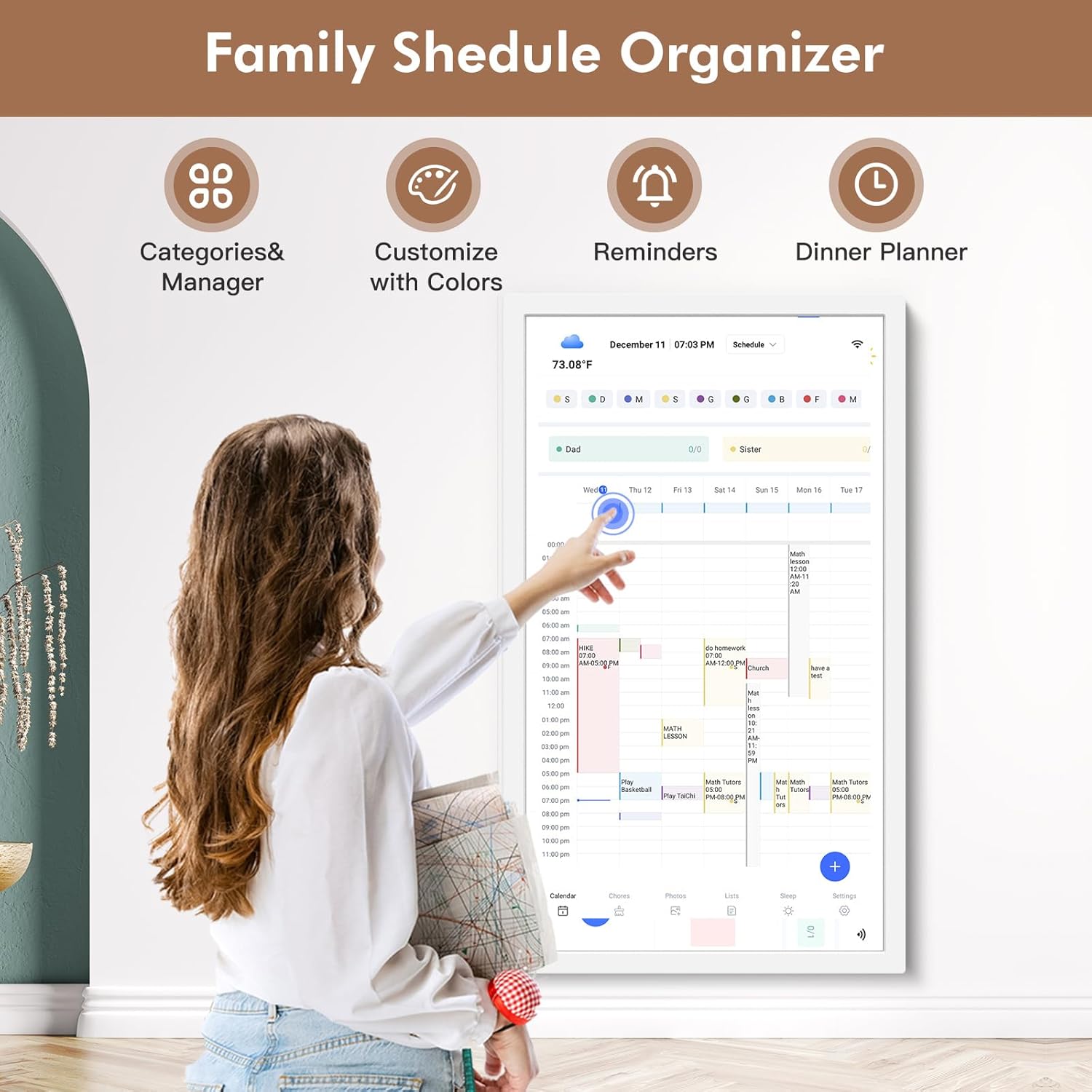 24インチ スマートカレンダー デジタル雑用チャート プランナー - タッチスクリーンディスプレイ 家族のスケジュール用電子