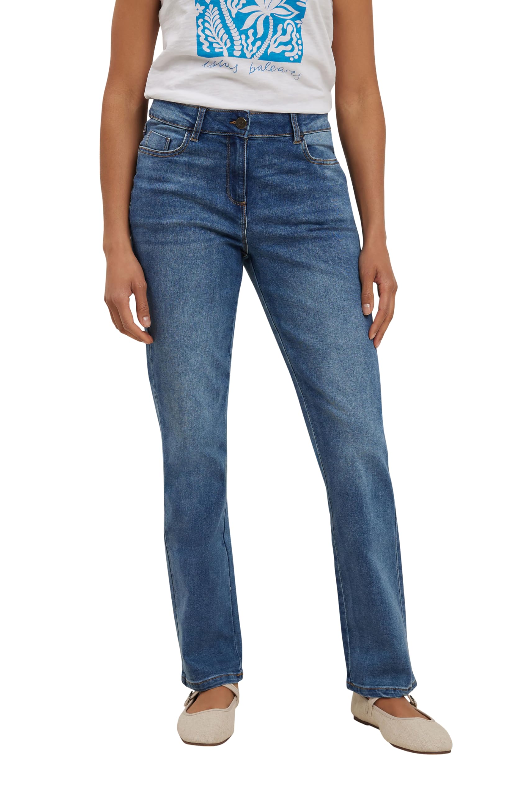 Women's Blue M&Co M&Co Mid Wash Straight Leg Jeans Size Regular > 16