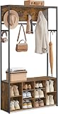VASAGLE Coat Rack with Shoe Storage, Heavy Duty Coat Stand with Bench - 1